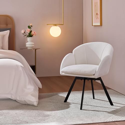 Yaheetech Swivel Accent Chair, Flower Chenille Armchair, Vanity Chair Side Chair with 360-Degree Swivel Base and Seat Cushion for Living Room/Bedroom/Home Office/Makeup, White