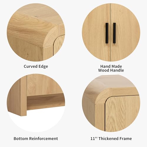68'' Sideboard Buffet Cabinet with Storage, Curved Design Credenza Storage Cabinet with 4 Doors, Console Cabinet for Kitchen, Living Room & Hallway, Natural