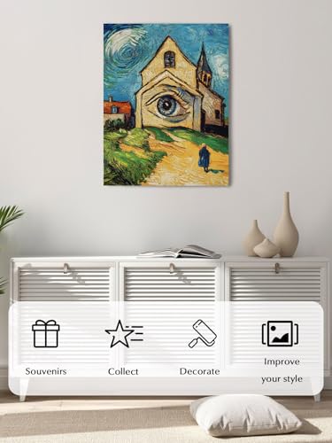 NuYeBiofx Abstract Farmhouse Starry Night Eye Canvas Wall Art Prints,48"x32" Framed Picture Artwork Rustic Oil Painting Art Printed Canvas Oil Painting for Living Room Bedroom Office,Ready to Hang