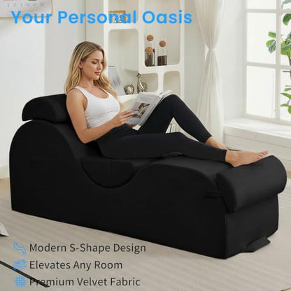 25" Velvet Lounge Chair with Lumbar Support & Side Pockets - Black, view 5