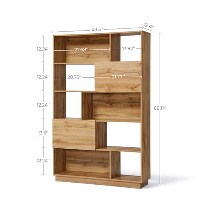 LuxenHome 5 Tier Bookcase, 68" Tall Bookcases with 8 Shelves and 2 Storage Cabinets, Display Bookshelf with Storage, Cube Unit Bookcase with Doors Open Shelf Bookcases for Living Room,Office,Entryway
