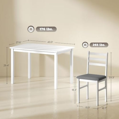 5-Piece Dining Table Set for 4, Solid Rubber Wood Legs, White, view 3