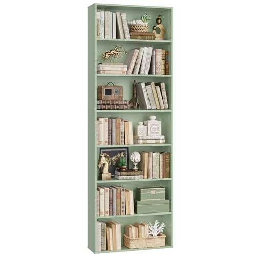 82" Tall Bookshelf Bookcase, 7-Tier Open Display Shelves, Green, view 2