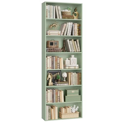 82" Tall Bookshelf Bookcase, 7-Tier Open Display Shelves, Green, view 2