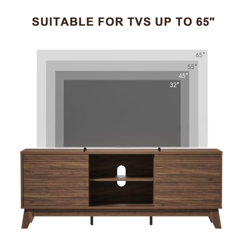 58" TV Stand for TVs up to 65", Mid Century Modern, Walnut, view 8