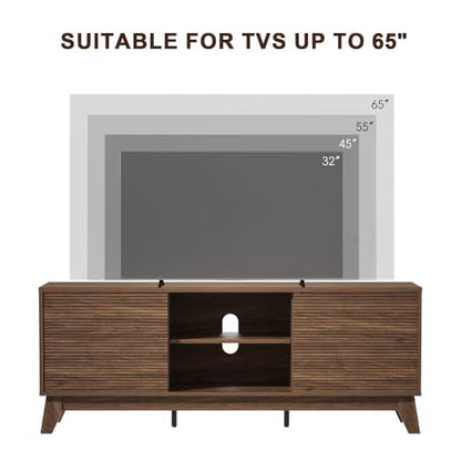 58" TV Stand for TVs up to 65", Mid Century Modern, Walnut, view 8