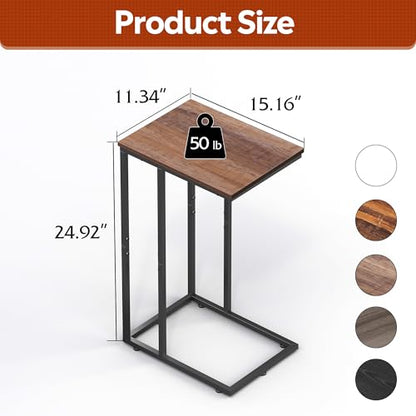 C Shaped End Table, Small Side Tables for Sofa and Bed, Couch Table That Slides Under for Living Room, Bedroom, Home Office, Small Spaces