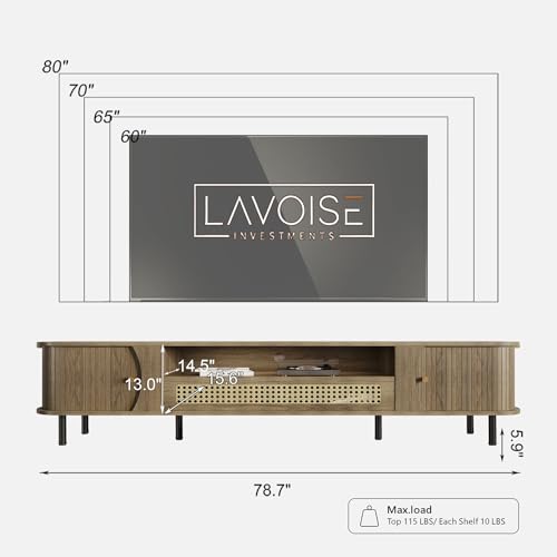 79"Fluted TV Stand with Sliding Doors, TV Consoles for Living Room,Oak, view 3