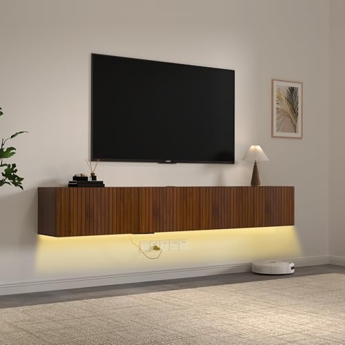 71” Floating TV Stand with LED Lights & Charging Station, view 2