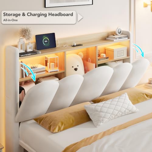 White Full Bed Frame with Storage, view 5