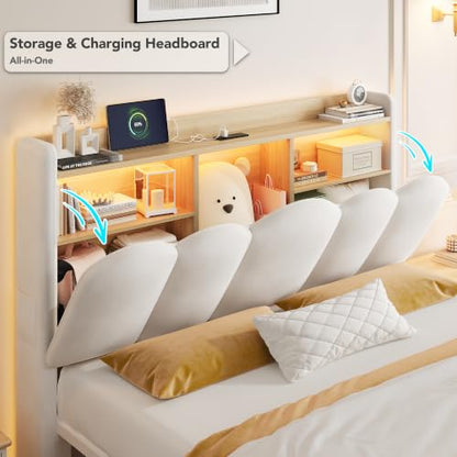 White Full Bed Frame with Storage, view 5