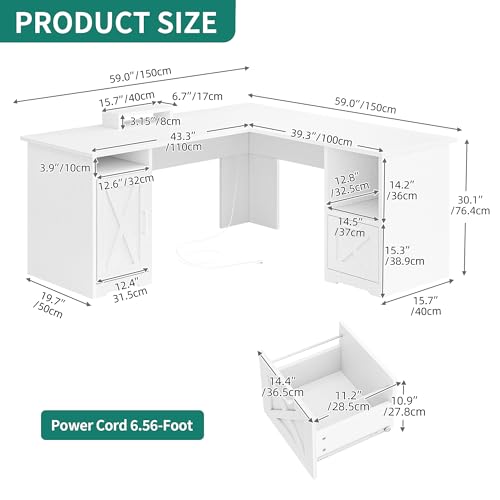 L Shaped Desk with Power Outlets, view 4