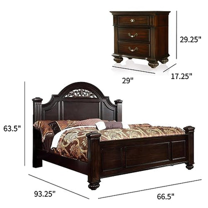 Syracuse 6-Piece Traditional Solid Wood Bedroom Set with Chest, Mirrored-Dresser and 2 Nightstands, Box Spring Required for Bedroom, Guest Room, Queen, Walnut