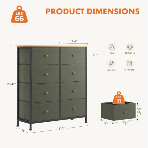 8 Drawer Fabric Dresser, Tall Storage Tower for Bedroom, view 4