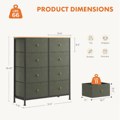 8 Drawer Fabric Dresser, Tall Storage Tower for Bedroom, view 4