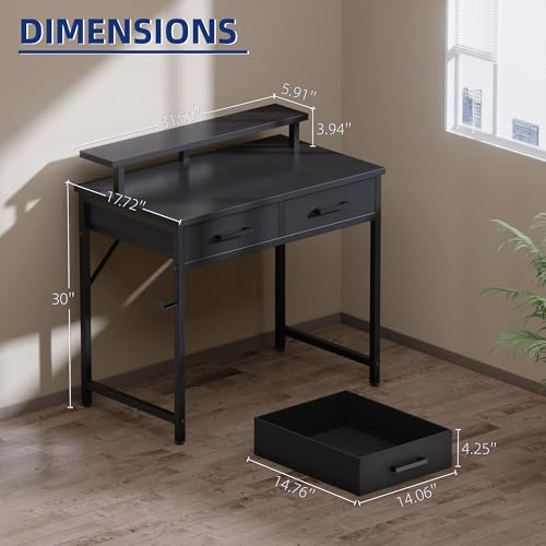 32 Inch Small Computer Desk with Monitor Stand and 2 Drawers, view 4