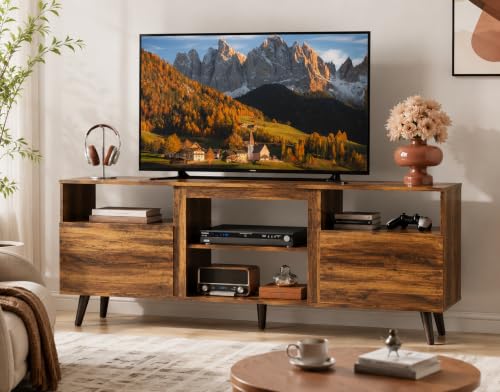 Mid-Century TV Stand for TVs Up to 65", Storage Cabinet, Retro Brown, view 2