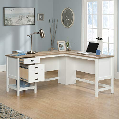 Cottage Road L Shaped Desk Computer Desk with Drawers, Home Office Desk with Optional File Cabinet Storage, Cable Management, in Soft White Finish