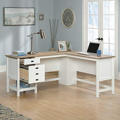 Cottage Road L Shaped Desk Computer Desk with Drawers, Home Office Desk with Optional File Cabinet Storage, Cable Management, in Soft White Finish
