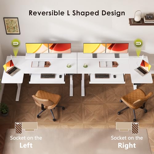 55 Inch Reversible L Shaped Electric Standing Desk, White, view 6