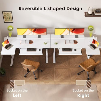 55 Inch Reversible L Shaped Electric Standing Desk, White, view 6