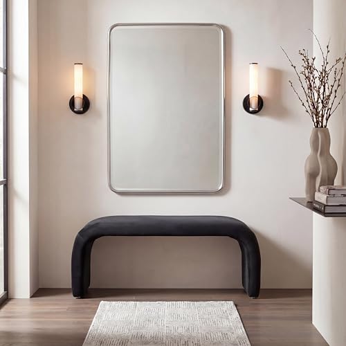 SAFAVIEH Furniture, Tenko Bench, Black, Solid Wood, Modern Shearling Design, view 3