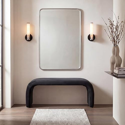 SAFAVIEH Furniture, Tenko Bench, Black, Solid Wood, Modern Shearling Design, view 3