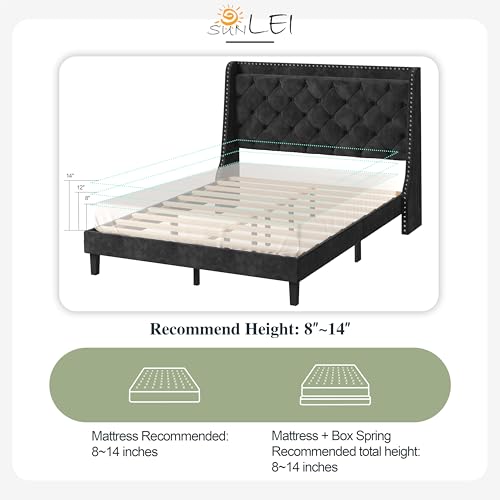 Queen Bed Frame with Storage Headboard, view 7
