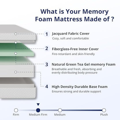 6 Inch Twin Mattress for Kids,Cooling Green Tea Gel Memory Foam, view 4