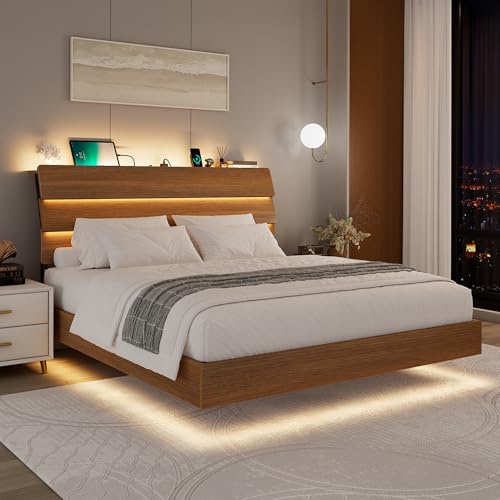 Floating Bed Frame Full with Led Lights and Charging Station, view 2