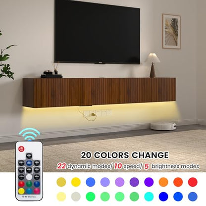 71” Floating TV Stand with LED Lights & Charging Station, view 6