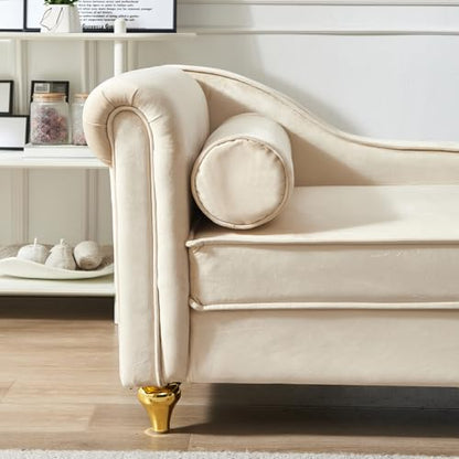 Modern Upholstery Chaise Lounge Chair with Storage Velvet (Beige), view 7