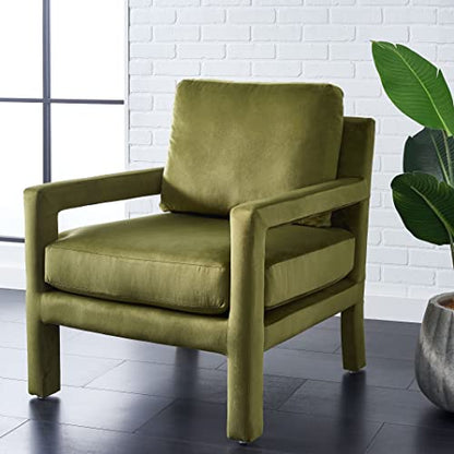 SAFAVIEH Home Collection Kye Mid-Century Modern Olive Green Velvet Accent Chair (Fully Assembled)