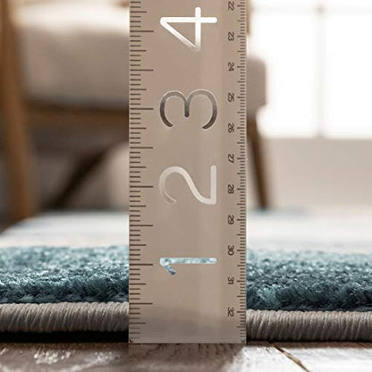 Uptown Squares Blue Grey Modern Geometric Comfy Casual Hand Carved 9x13 (9'3'' x 12'6'') Area Rug Easy to Clean Stain Fade Resistant Abstract Boxes Contemporary Thick Soft Plush Living Dining Room Rug