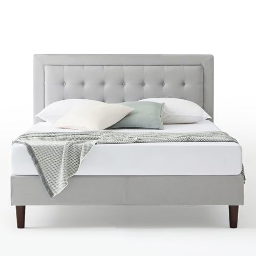 Zinus Dachelle Upholstered Platform Bed Frame, Mattress Foundation, Wood Slat Support, No Box Spring Needed, Easy Assembly, Grey Sand, King