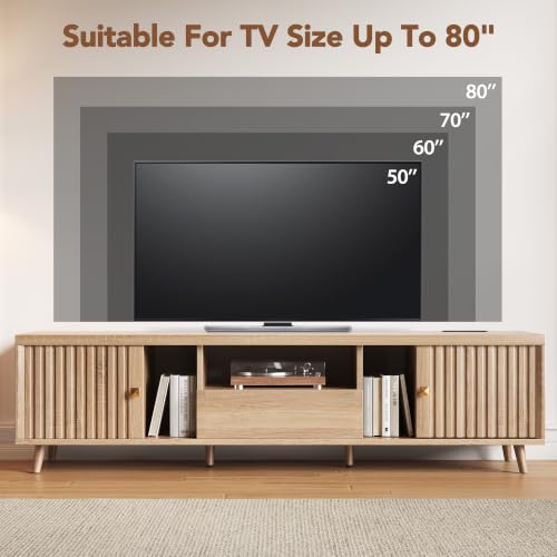 70" Mid Century Modern TV Stand with Power Outlet, view 7