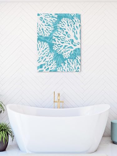 NuYeBiofx Summer Ocean Life White Coral Canvas Wall Art Prints,40"x28" Framed Picture Artwork Marine Theme on Light Blue Printed Canvas Oil Painting for Living Room Bedroom Office,Ready to Hang