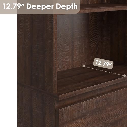 70" Tall Bookcase with Drawers, Bookshelf w/ 3 Tier Open Shelves & 3 Storage Drawers, Modern Deep Storage Book Shelf Storage Cabinet Organizer for Living Room Office Library (Brown)