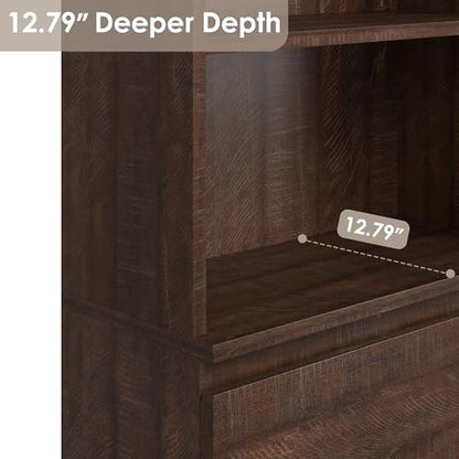 70" Tall Bookcase with Drawers, Bookshelf w/ 3 Tier Open Shelves & 3 Storage Drawers, Modern Deep Storage Book Shelf Storage Cabinet Organizer for Living Room Office Library (Brown)