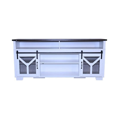 65" Farmhouse TV Stand with Sliding Barn Doors, White & Walnut, view 7