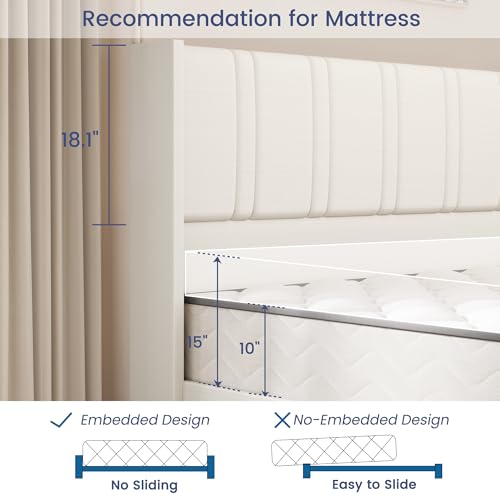 King Size Storage Platform Bed Frame, White, view 8