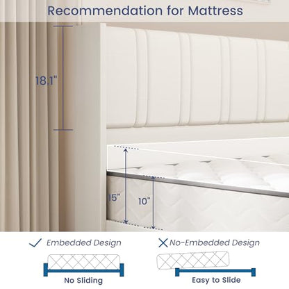 King Size Storage Platform Bed Frame, White, view 8