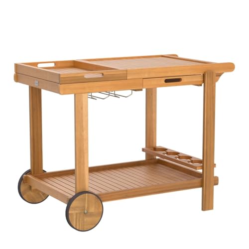 Safavieh -Outdoor Collection Orland Natural Wood Tea Trolley Cart, view 7