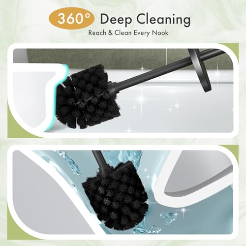 Toilet Bowl Brush and Holder Set 2 Pack with 4 Extra Brush Heads (Black), view 6