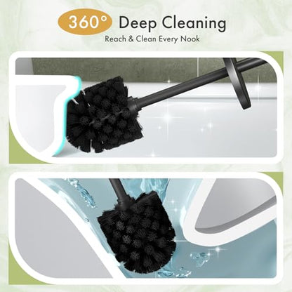 Toilet Bowl Brush and Holder Set 2 Pack with 4 Extra Brush Heads (Black), view 6