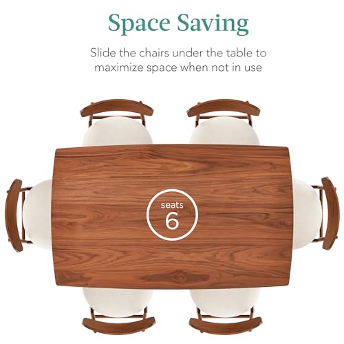 Best Choice Products 7-Piece Wooden Dining Room Table Set, Mid-Century Modern, Kitchen Table w/ 6 Chairs, Upholstered Cushions, Curved Backrests, Rounded Table Corners - Walnut/Cream