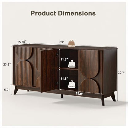 63 Inch Mid Century Modern TV Stand Up to 70inch TV, Dark Walnut, view 3