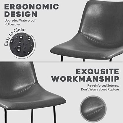 Waleaf 26 inch Bar Stools Set of 2,Counter Height Bar Stools with Back, Modern PU Leather Stools with Metal Leg and Footrest (Grey, 2 Pcs 26" Counter Height Barstools)