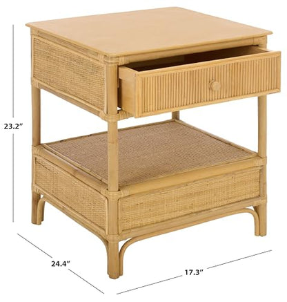 SAFAVIEH Furniture - Imari Nightstand - Natural Rattan & Solid Wood - Handwoven Nightstand with Drawer & Shelf Storage for Bedroom & Guest Room, 20" W x 22.4" D x 25.5" H (NST6000A)
