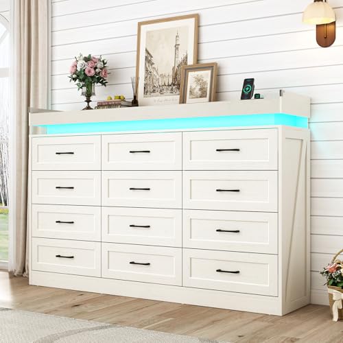 71" Wide 46" Tall Large Farmhouse 12 Drawers Dresser for Bedroom with LED Light, view 4